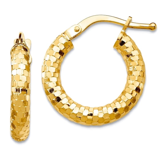 14k Solid Yellow Gold Hollow 3x10mm Sparkle-Cut Hoop Earrings 10x10mm Wide 3mm Thick Hoop Earring for Women