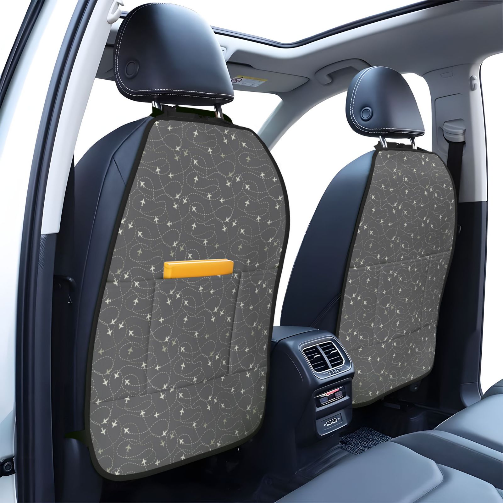 Kdxio Airplane Routes Around The World Print 2 Pack Car Kick Mat Seat Cover Back Protector Mat with Pockets for Organizer Backseat Protector and Storage Anti Kick Pad for Vehicles