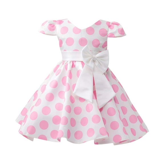 TEDOYE Toddler Girls White Polka Dot Tutu Dress O-Neck Elegant Bow Belt Performance Gown For Boho Wear, 4-5 Years
