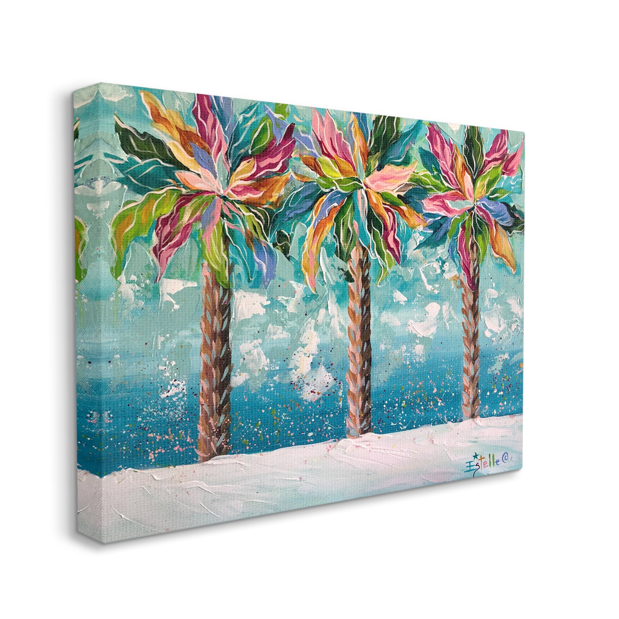 Stupell Industries Vivid Hue Palm Trees Landscape Painting Gallery Wrapped Canvas Art Print Wall Art, 48 x 36