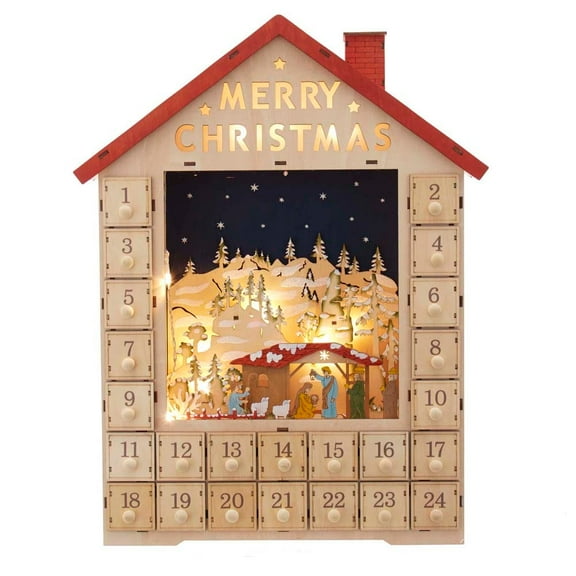 Kurt Adler 19" JEL0937 Battery Operated Lit Advent Calendar House with Nativity