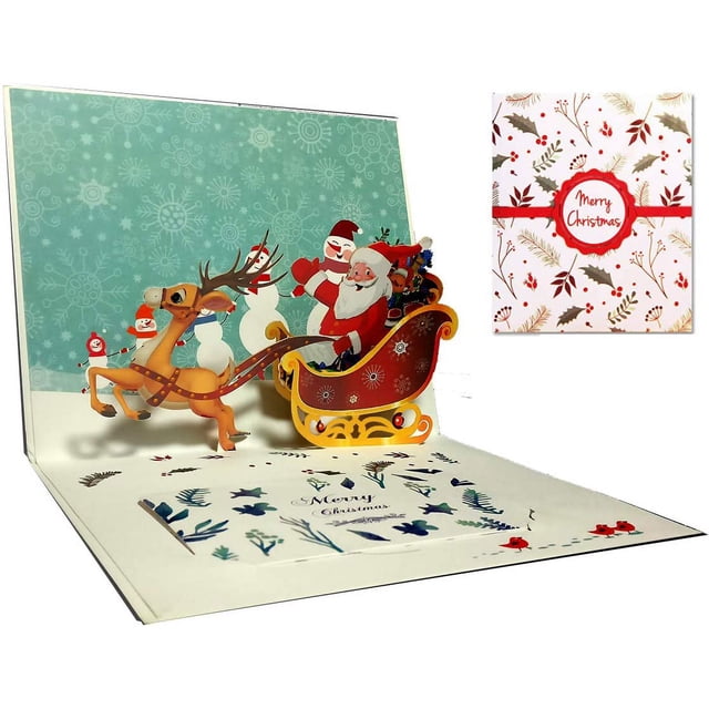 Tarjetas de Navidad 3D, Tarjeta Pop Up Tarjeta de Felicitación de Navidad, Sobre Incluido, Tarjeta de Regalo de Navidad, Papá Noel