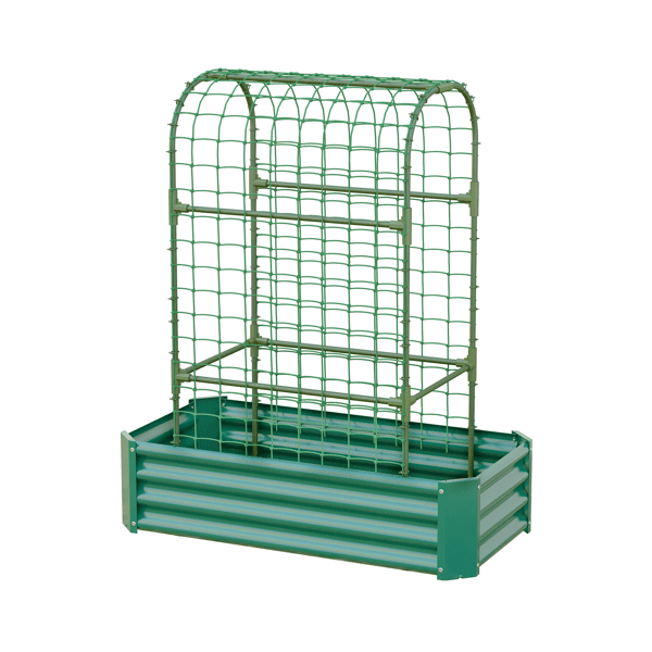 2 in 1 Raised Garden Bed with Trellis, 59" Tall Arch Planter Box for Climbing Plants, Outdoor Galvanized Metal Gardening Bed for Vegetables, Fruits, Flowers (Green, 4x2x1 Ft)
