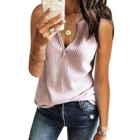 Rrhss Womens Tank Tops V Neck Waffle Knit Summer Casual Sleeveless Loose Tee Shirts
