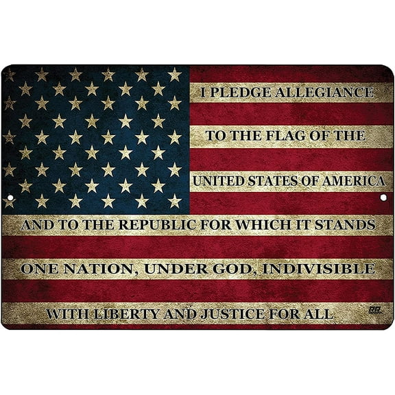 USA American Flag Metal Tin Sign Wall Decor Man Cave Bar US Pledge of Allegiance