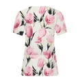 thumbnail image 5 of Wycnly Cute Tops for Women Floral Print V-Neck Short Sleeve T shirts Summer Plus Size Fashion Petal Sleeve Loose Breathable Tunic Blouses Pink XL Clothes, 5 of 5