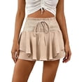 thumbnail image 2 of Karight Womens High Waisted Ruffle Skort Smocked Drawstring Layered Mini Skirt Casual Vacation Shorts, 2 of 5