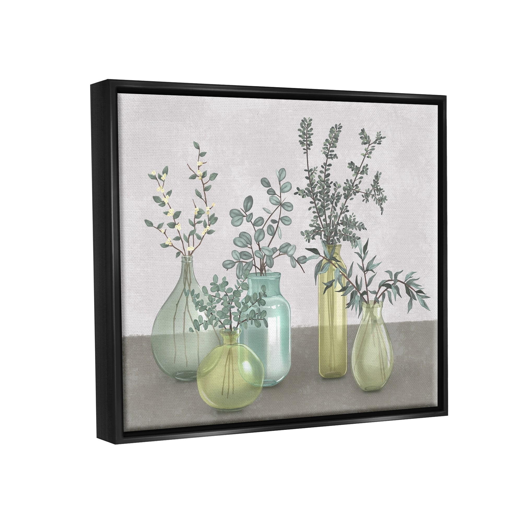 Stupell Industries Plants In Vases Neutral Grey Design Jet Black Framed Floating Canvas Wall Art, 16x20, by Ziwei Li