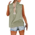 thumbnail image 5 of Olyvenn Cotton Linen Shirts for Women Sleeveless Collared Tops Oversized Button Up Blouses Work Shirts Casual Summer Tshirt Army Green M, 5 of 8