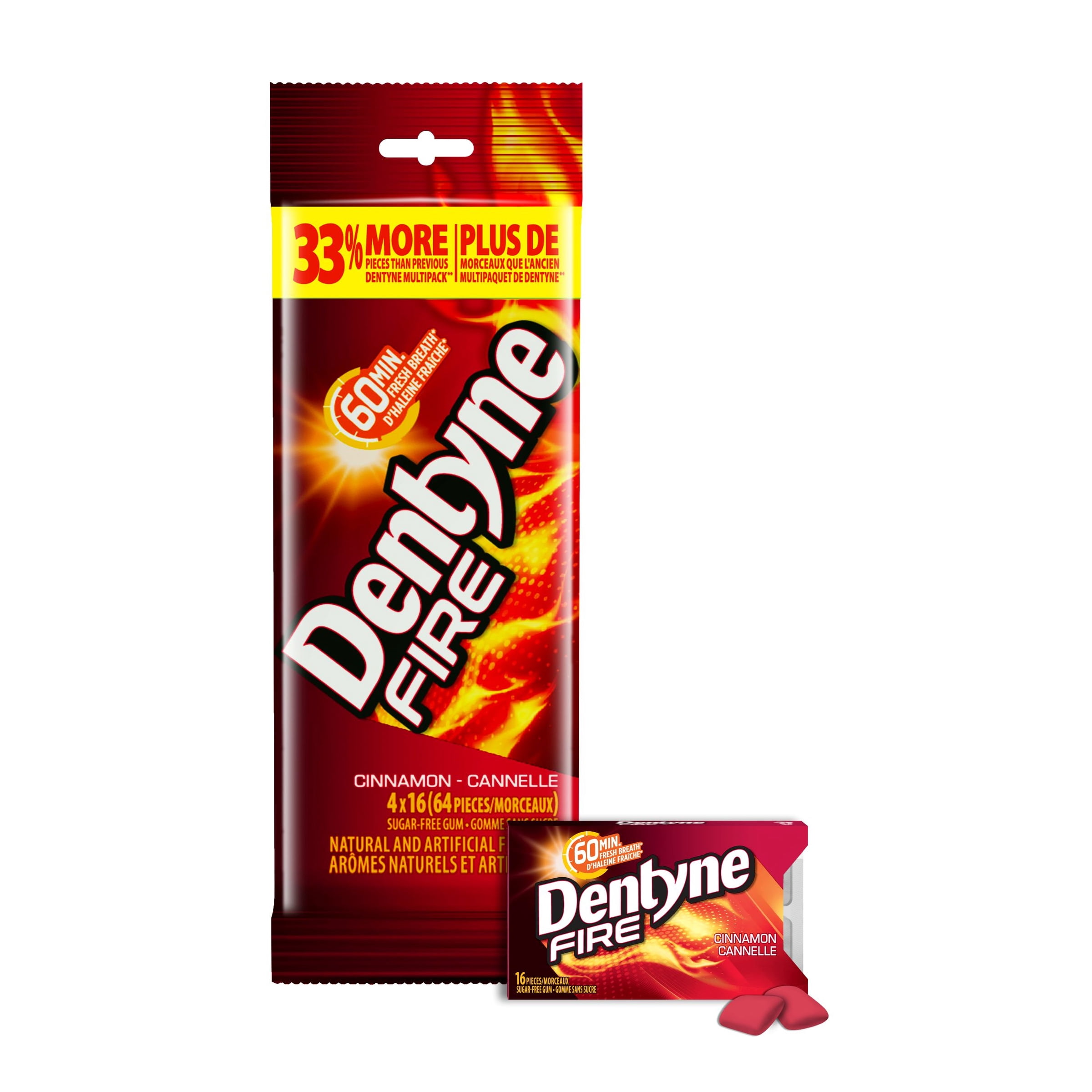 Dentyne Fire, Cinnamon Sugar-free Gum - Pack of 4 (64 Pieces)