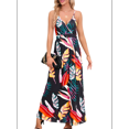 thumbnail image 3 of Women'S 2025 Summer Maxi Dress Floral Tie Front Spaghetti Strap Casual Boho Beach Flowy Sundress Black XXL, 3 of 6