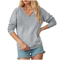 thumbnail image 4 of vigerkar V Neck Solid Color Sweatshirt Women with Pocket No Hood Comfy Soft Fall Winter Outfits Lounge Long Sleeve Casual Pullover Top (Grey, S), 4 of 7