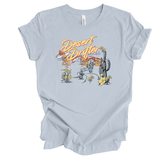 Desert Drifter Western Mountains Road Trip Barren Oasis Short Sleeve Ladies Graphic T-Shirt-Light Blue-xl