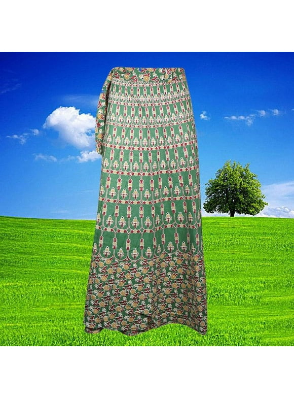 Women Green Wrap Maxi Skirt, Gypsy Long Skirt, Beach Wrap around handmade Maxi Skirts One size