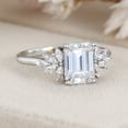 thumbnail image 3 of Blue Jewel Prong Set 2 Ct Emerald Cut Lab Created Diamond Ring - 14K White Gold Plated Birthday Ring - Leaf Shape Wedding Engagement Ring for women's - Gorgeous Wedding Anniversary Gifts for Women's, 3 of 9