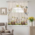 thumbnail image 6 of Easter Rabbit Swag Curtains Valance & Tier Set, Vintage Basket Colorful Egg Floral Linen Texture 3 Pcs Set Kitchen Swag Valances and Tiers 24 Inch Length Rod Pocket Curtain Drapes for Bedroom, 6 of 9