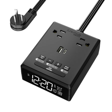 Newhouse 1250-Watt Alarm Clock with USB NHAC-001, Alarm Clock with USB Ports and Surge Protector, Type-A and Type-C USB Charging Outlet, Electrical Equipment for Home Improvement