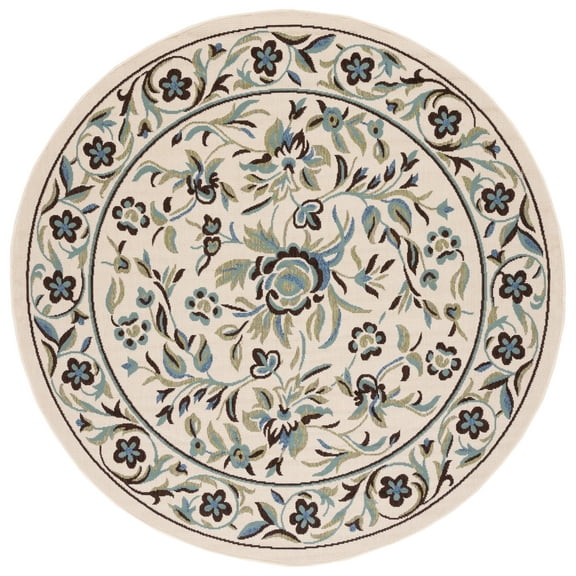SAFAVIEH Veranda Tollan Floral Indoor/Outdoor Area Rug, Cream/Green, 6'7" x 6'7" Round
