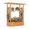 thumbnail image 2 of Fir Wood Raised Garden Bed with Side Trellis & Hanging Roof Orange 43"×14"×45" Planter Box with Drainage Holes Detachable Bottom 110LBS Capacity for Patio Garden Balcony, 2 of 10