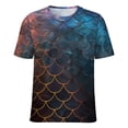 thumbnail image 5 of Mermaid Fish Scales Womens Tops Women's Fashion Casual Short Sleeve Flower Print Round Neck Pullover Top Blouse, 5 of 6