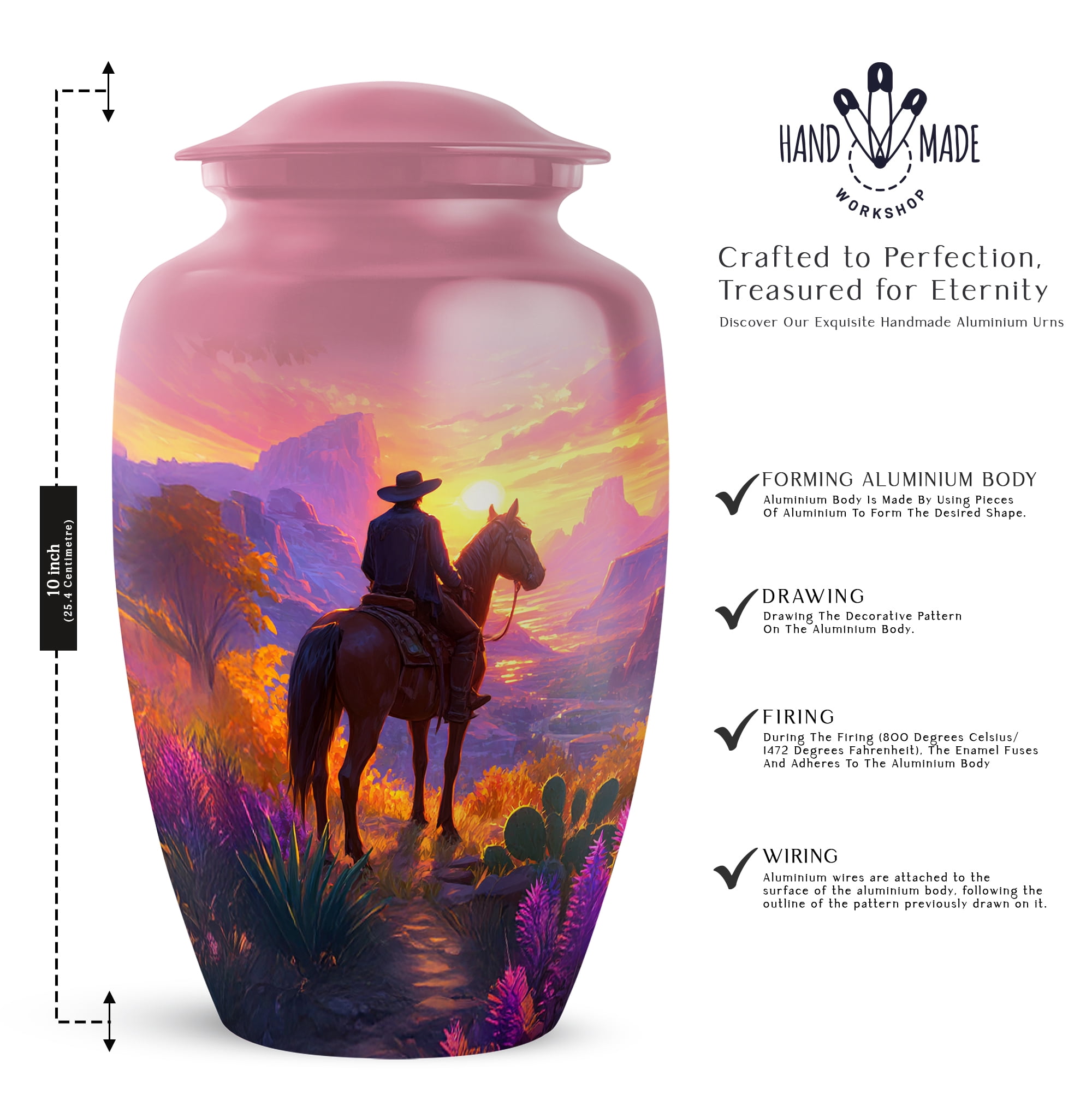 Cowboy Urns, Large And Mini Cremation Urns For Human Ashes Adult Female, Small Funeral Urn For Human Ashes Keepsake, Scenic Sunset Cremation Urn (Size 10 Inch 1 Pcs & Size 3 Inch, 1 Pcs)