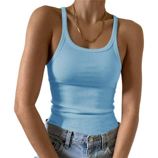 Artfish Camisole Sans Manches pour Femme, Coupe Ajustée, Encolure Dégagée, Tricot Côtelé, Camisole Basique