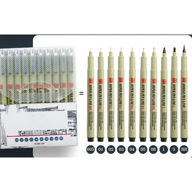 Precision Micro-Line Pens, 10 Size Black Micro-Pen Fineliner Ink Pens, Waterproof Archival Ink Multiliner Pens for Artist Illustration, Calligraphy, Sketching, Anime, Technical Drawing