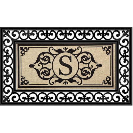 Evergreen Flag Seasonal Sassafras Interchangeable Mat and Tray Cambridge Monogram Burlap , Letter S