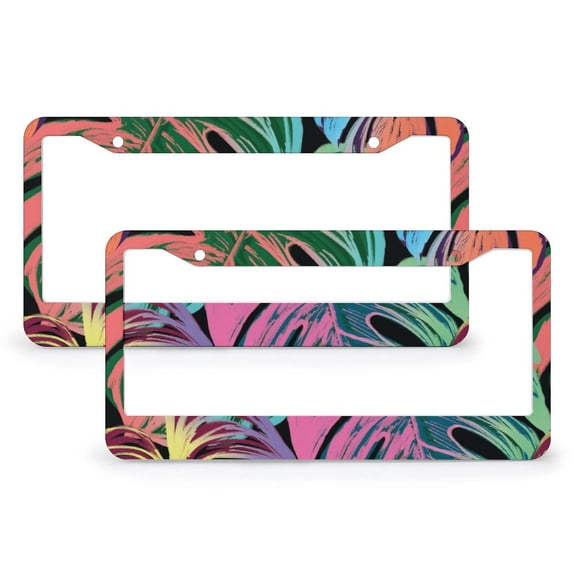 2 Pieces Summer Colorful Tropical Monstera Leaves License Plate Frame Hawaiian Summer Tropical Island Vegetation Leaves Customized Decor Car Tag Aluminum 2 Holes Gift for Dad