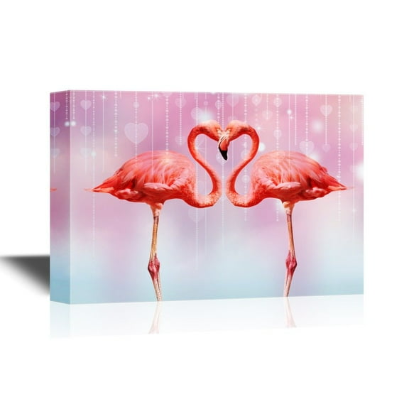 wall26 - Canvas Wall Art - Two Flamingoes Standing face to face Forming a Love Heart Shape - Gallery Wrap Modern Home Art | Ready to Hang - 32x48 inches