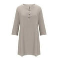 thumbnail image 3 of Ygbgbb Women 3/4 Sleeves Round Neck ButtonKnee Length Dress (Khaki,XL), 3 of 4