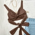 thumbnail image 3 of Brown Camisole For Women's Summer Deep V Neck Vest Kink Elastic Lace Up Sleeveless Halter Top, 3 of 6