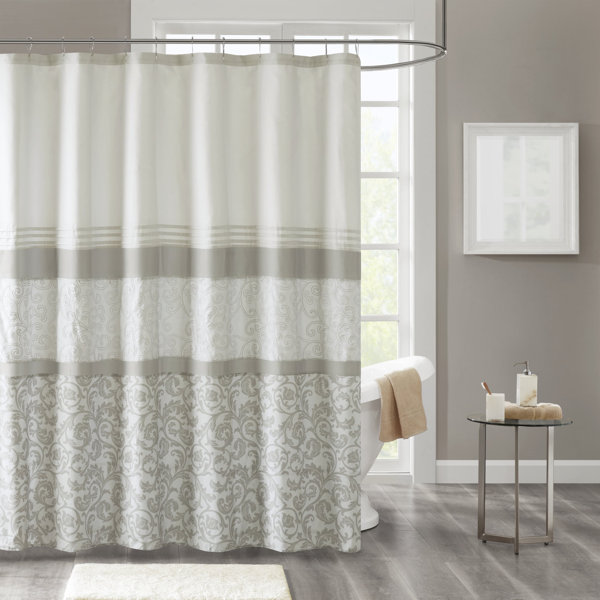 72X72" White Interior Wood Shower Curtain Waterproof Polyester Bathroom Decor 