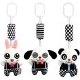 thumbnail image 1 of Paquete de 3 juguetes colgantes con sonajeros, juguetes de alto contraste para bebés y juguetes de peluche para cochecito, 1 of 5