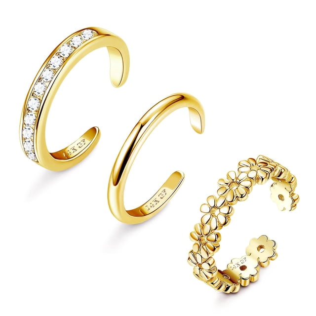 Anillos FIASASO chapados en oro de 14 quilates ajustables para mujer, 3 unidades