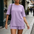 thumbnail image 6 of MLCDZ Women 2 Piece Lounge Set Summer Casual Short Sleeve Round Neck Oversized Shirts Biker Shorts Matching Airport Travel Outfit Clothes, 6 of 9