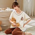 thumbnail image 1 of Conjunto de Pijama grande de manga corta para Mujer, ropa de dormir de punto con puntos de oso de dibujos animados, de algodón, elegante, 5XL, 1 of 4