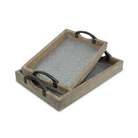 

HomeRoots 483302 19 in. Rectangular Metal Handmade Tray with Handles Gray