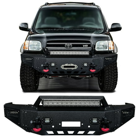 Vijay Compatible with 2001-2002-2003-2004 Toyota Sequoia Steel Front Bumper with Winch Plate and LED Lights