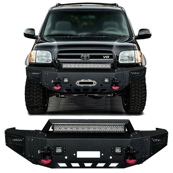 Vijay Compatible with 2001-2002-2003-2004 Toyota Sequoia Steel Front Bumper with Winch Plate and LED Lights