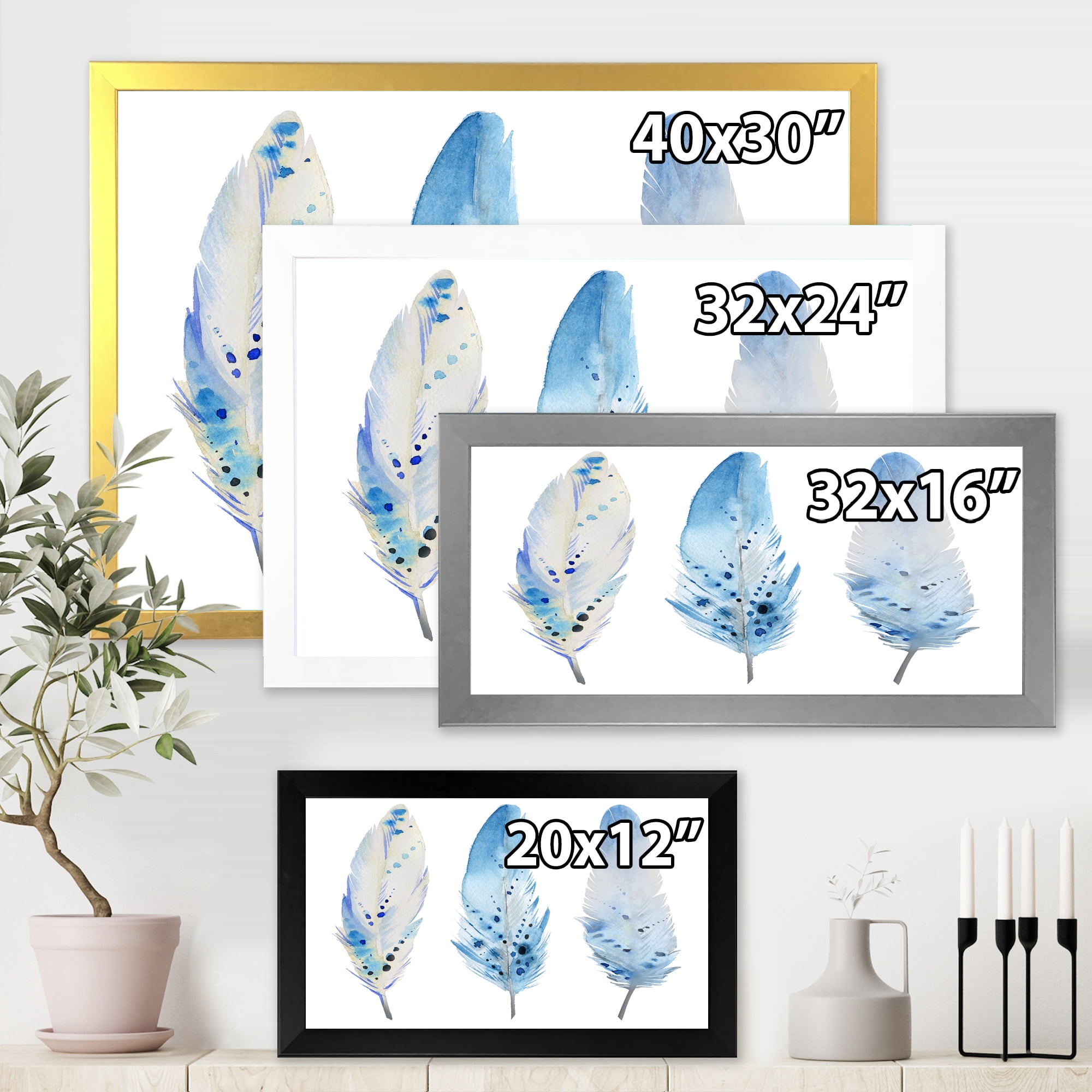 Designart 'Abstract Blue Boho Feathers II' Lake House Framed Art Print
