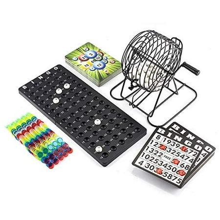 KOVOT Complete Bingo Set | Includes Metal Cage, (75) Numbered Balls, Master Board, (50) Bingo Cards, (400) Color Chips + Bonus Travel Calling Cards