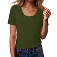 thumbnail image 3 of Craaazy Women's Solid Color Lace Trim Crewneck Casual Short Sleeve Tops Gifts, 3 of 7