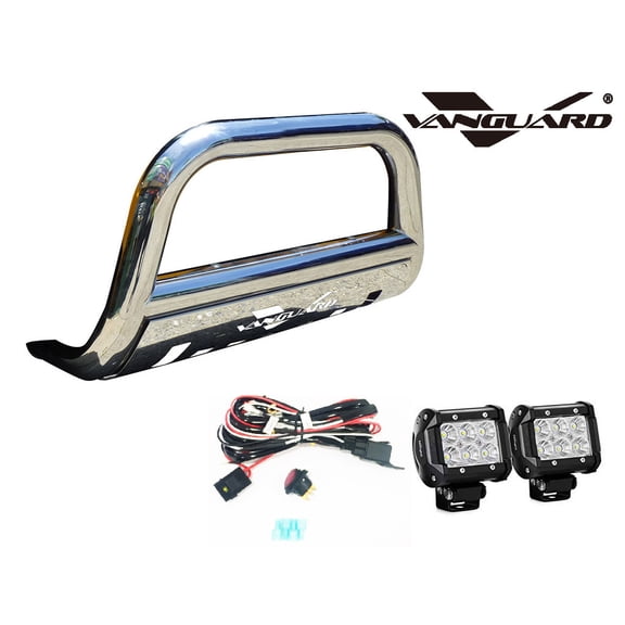 VGUBG-1034SS 3 inch Stainless Steel Bull Bar with Skid Plate and 2 PC LED Cubes