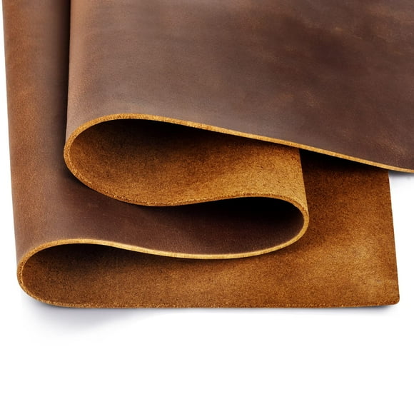 Tooling Leather Square 1.8-2.0MM Thick Genuine Top Full Grain Oil Tan Crazy Horse Cowhide Leather Sheets for Crafts Tooling Sewing Wallet Earring Hobby (Brown, 6"x12")