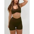 thumbnail image 2 of Workout Sets for Women 2 Piece Wrinkles Halter Sports Bras High Waist Biker Shorts Exercise Gym Yoga Outfit Brown M, 2 of 7