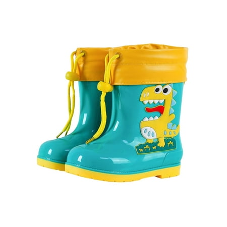 

SIMANLAN Children Rain Boot Removable Lining Rubber Boots Cartoon Waterproof Booties Boys Girls Lightweight Garden Shoes Kids Wide Calf Rainboot Dark Green Yellow 3Y