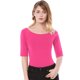 thumbnail image 2 of Camiseta Suave Allegra K de media manga con cuello redondo Entallado para Mujer Rosa caliente S, 2 of 6