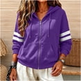 thumbnail image 2 of LUVDA Stripe Sleeve Zip Up Hoodie for Women Athletic Sweatshirt with Kangaroo Pocket Casual Loose Fit Top, 2 of 7