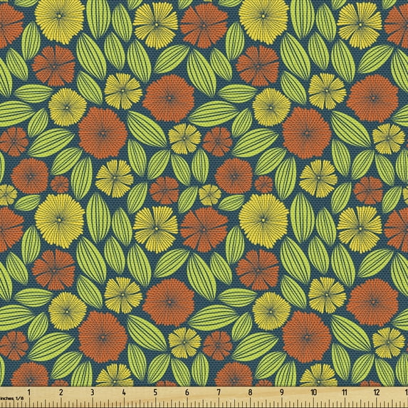 Floral Fabric by the Yard, Continuing Print of Spring Season Pattern with Blooming Flowers, Decorative Upholstery Fabric for Chairs & Home Accents, Apple Green and Multicolor by Ambesonne
